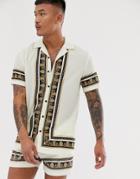 Good For Nothing Two-piece Revere Collar Shirt In White With Baroque Taping - White
