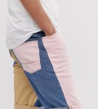 Asos Design Tall Slim Denim Shorts In Block Color Panel-pink