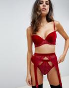 Asos Design Emma Velvet & Lace Suspender - Red