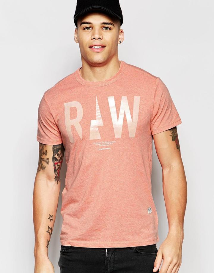G-star T-shirt Rightrex Crewneck Raw Print In Red Heather - Flame Htr