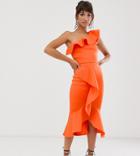 True Violet Exclusive One Shoulder Frill Bodycon Dress In Orange