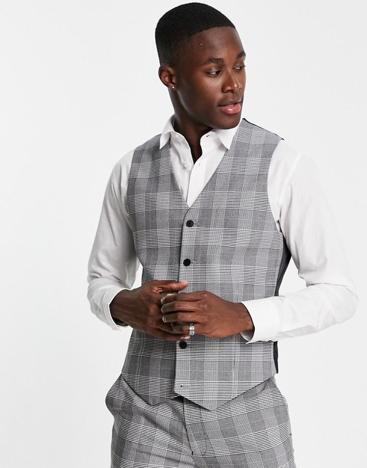 Asos Design Wedding Skinny Suit Vest In Black Window Check