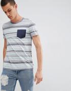 Esprit T-shirt With Multi Stripe And Contrast Pocket - Gray