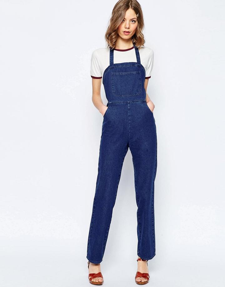 Asos Denim Overalls With Halter Neck - Darkwash Blue