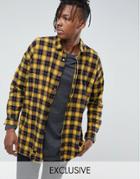 Sixth June Oversized Shirt In Distressed Flannel - Yellow