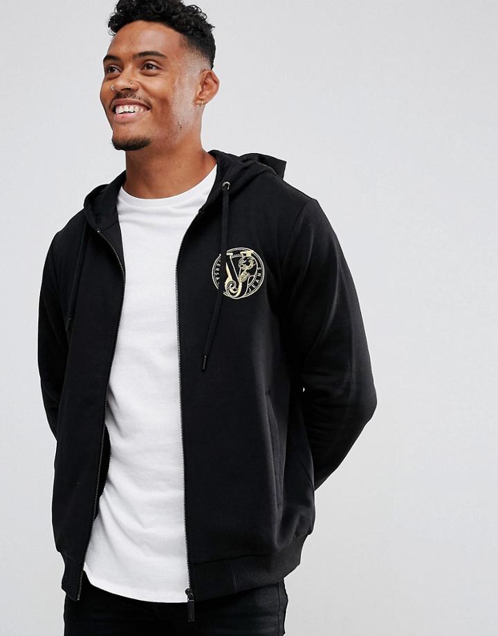 Versace Jeans Hoodie In Black With Chest Logo - Black