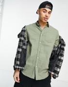 Brave Soul Long Sleeve Cotton Twill Shirt In Dusty Green