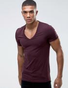 Asos Extreme Fitted Fit T-shirt With Deep V Neck And Stretch - Red