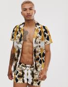 Hermano Two-piece Revere Collar Shirt With Jaguar Print-white