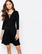 New Look Lace Up Swing Dress - Black