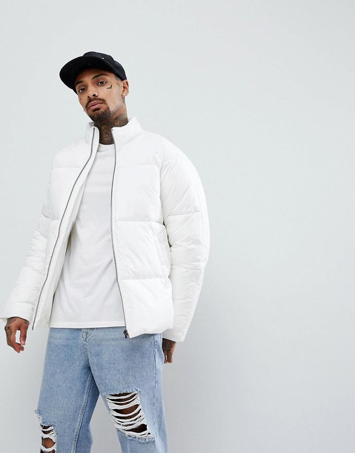 Asos Puffer Jacket In Ripstop In White - White