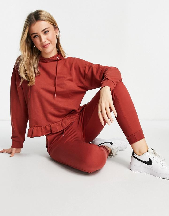 Influence Frill Hem Hoodie In Rust - Part Of A Set-orange