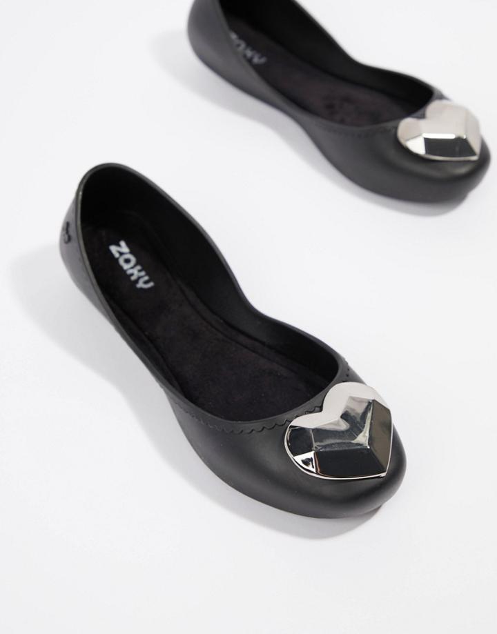 Zaxy Heart Flat Shoes - Black