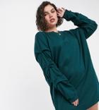 Noisy May Curve Oversized Sweat Dress With Sleeve Detail In Dark Green-grey