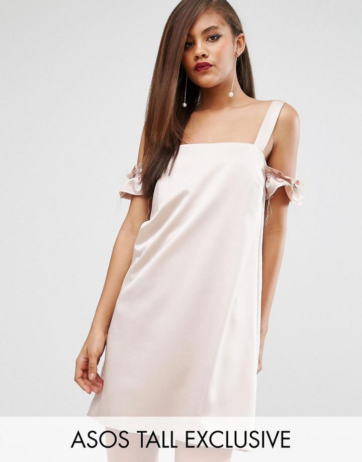 Asos Tall Satin Cold Shoulder Raw Shift Dress - Pink