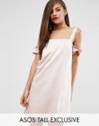 Asos Tall Satin Cold Shoulder Raw Shift Dress - Pink