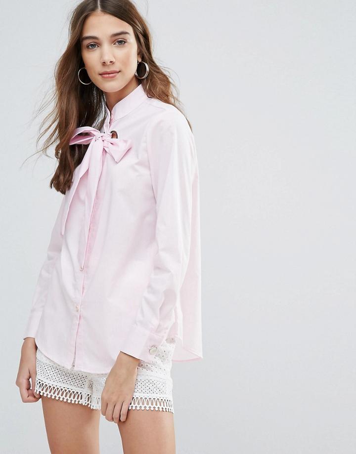 Qed London Bow And Eyelet Shirt - Pink