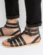 Frank Wright Gladiator Sandals In Black Leather - Black