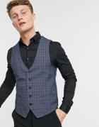 New Look Skinny Plaid Vest In Blue-blues