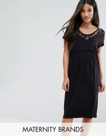 Mama. Licious Dress With Lace Detail - Black