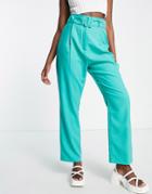 Lola May Flared Pants With Belt In Jade Green