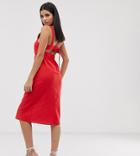 Asos Design Tall Buckle Back Midi Sundress-red