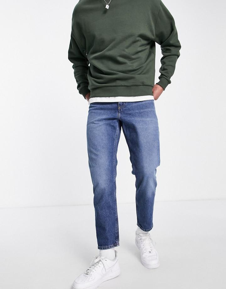 Asos Design Classic Rigid Jeans In Vintage Dark Wash Blue - Mblue-blues