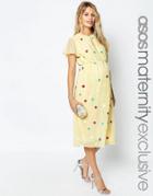 Asos Maternity Midi Dress With Embellished Multi Colour Flowers - Multi