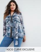 Asos Curve Deconstructed Ruffle Blouse In Watercolor Check With Hook & Eye - Multi