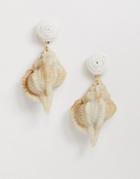 Asos Design Earrings With Thread Wrapped Faux Shell Drop - White