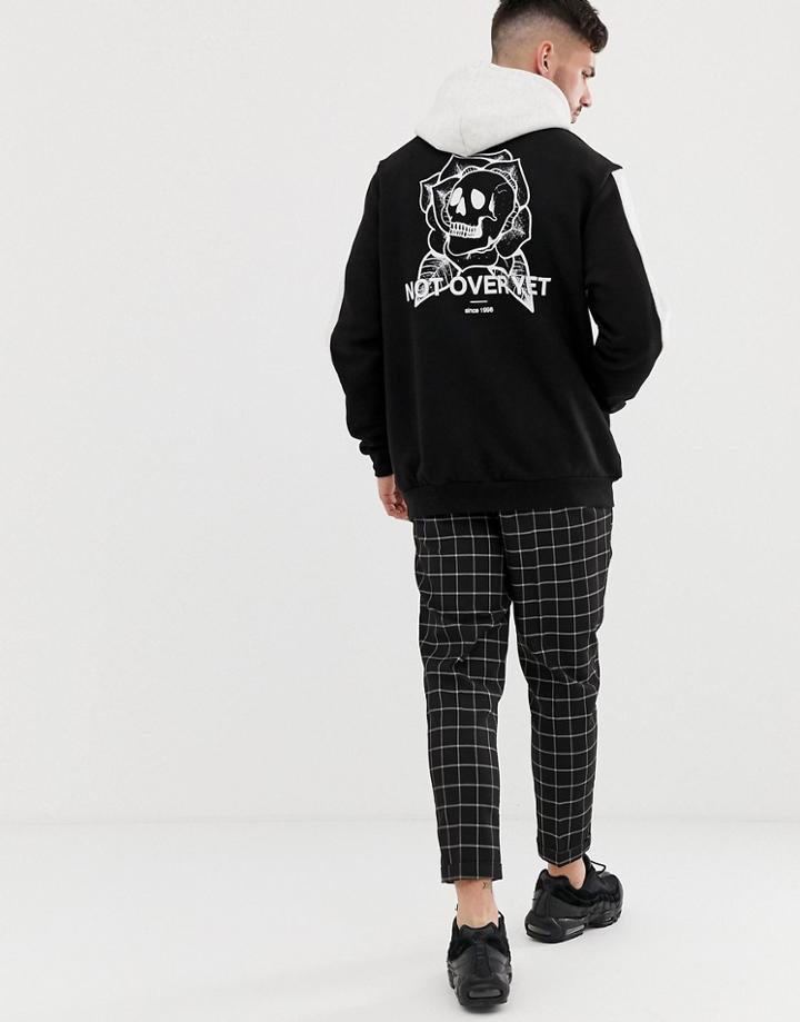 Bershka Hoodie With Chest Print In Black And White - Black