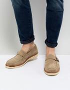 Farah Ramone Suede Monk Shoes With Chunky Sole - Beige