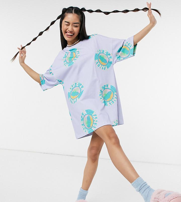 Asos Made In Kenya Trophy Print Jersey T-shirt With Roll Sleeves-purple