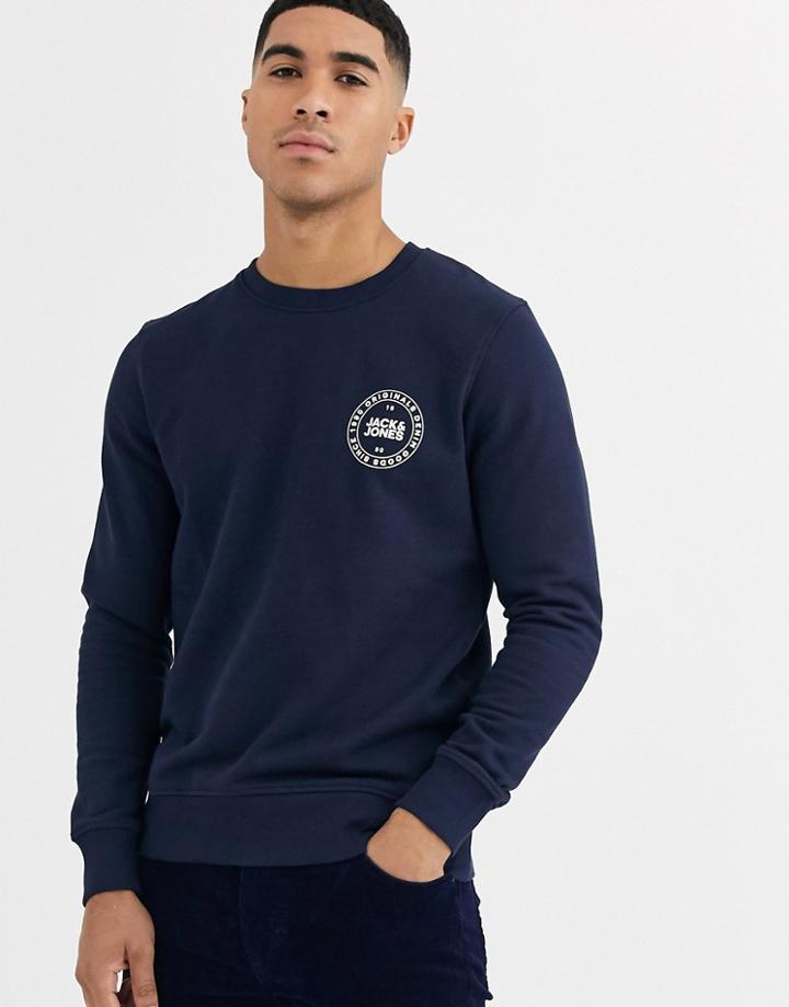 Jack & Jones Originals Sweatshirt With Chest Branding In Navy