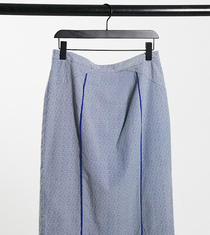 Elvi Plus Jacquard Midi Skirt In Blue-blues
