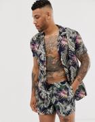 Siksilk Two-piece Short Sleeve Shirt In Palm Print-blue