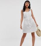 Asos Design Petite Casual Popper Front Mini Dress-white