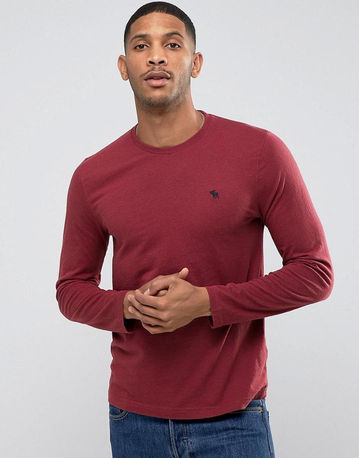 Abercrombie & Fitch Long Sleeve Top Muscle Slim Fit Moose Embroid In Burgundy - Red
