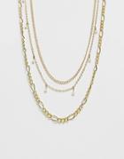 Pieces Mix Chain And Pearl Necklace-gold