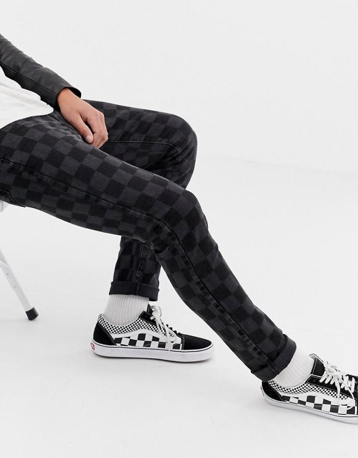 Brooklyn Supply Co Skinny Fit Jeans In Washed Checkerboard - Black