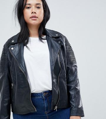 Barney's Originals Plus Dominque Leather Biker Jacket - Black