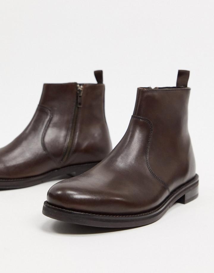 Asos Design Chelsea Boots In Brown Leather