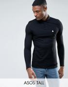 Asos Tall Pique Long Sleeve Muscle Polo In Black - Black