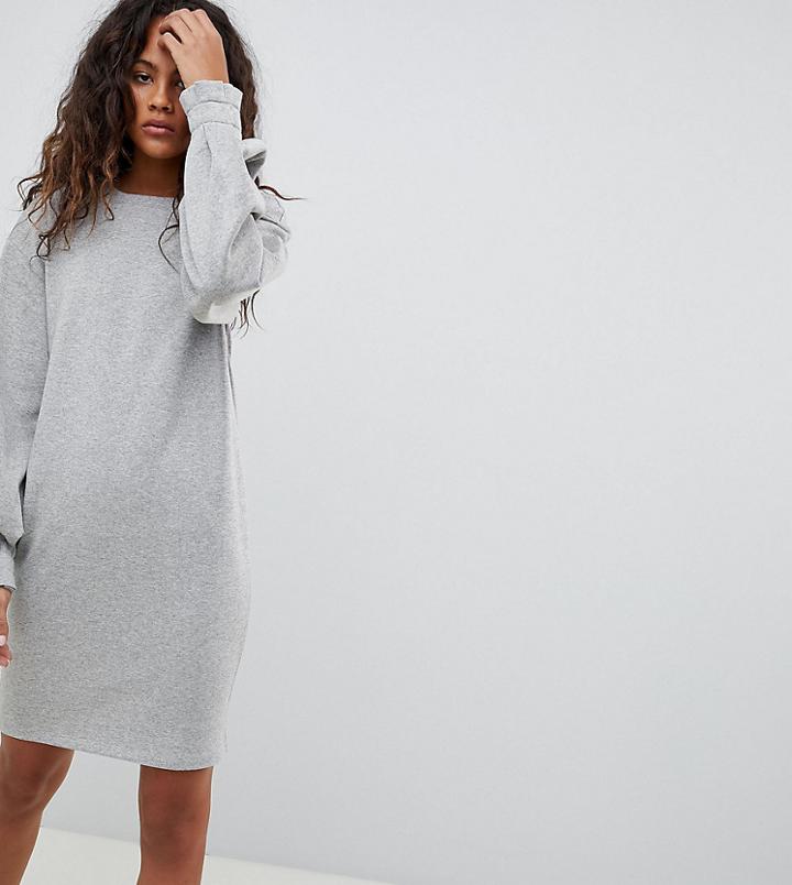 Asos Design Tall Sweat Dress With Pleated Cuff - Gray