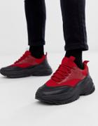 Asos Design Sneakers In Red With Chunky Sole - Red