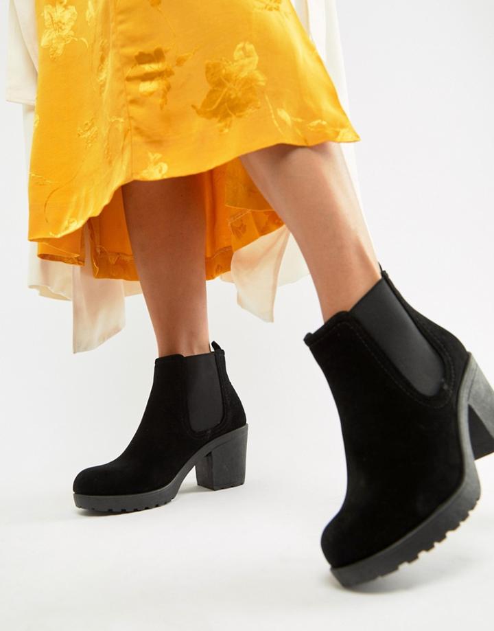 Boohoo Wide Foot Chunky Heel Chelsea Boot In Black - Black