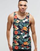 Jack & Jones Tank With All Over Tropical Print - Navy