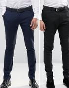 Asos 2 Pack Super Skinny Pants In Black And Navy Save - Multi