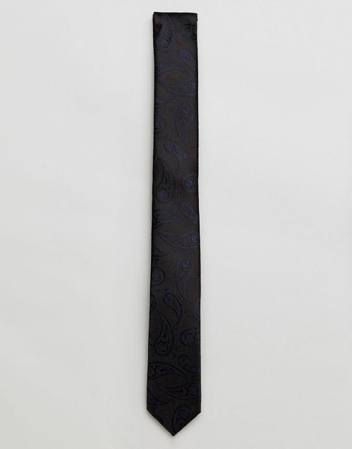 Jack & Jones Slim Tie With Paisley Jaquard - Black