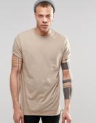 Asos Super Longline T-shirt With Drawcord Ruched Hem And Roll Sleeve - Silver Mink